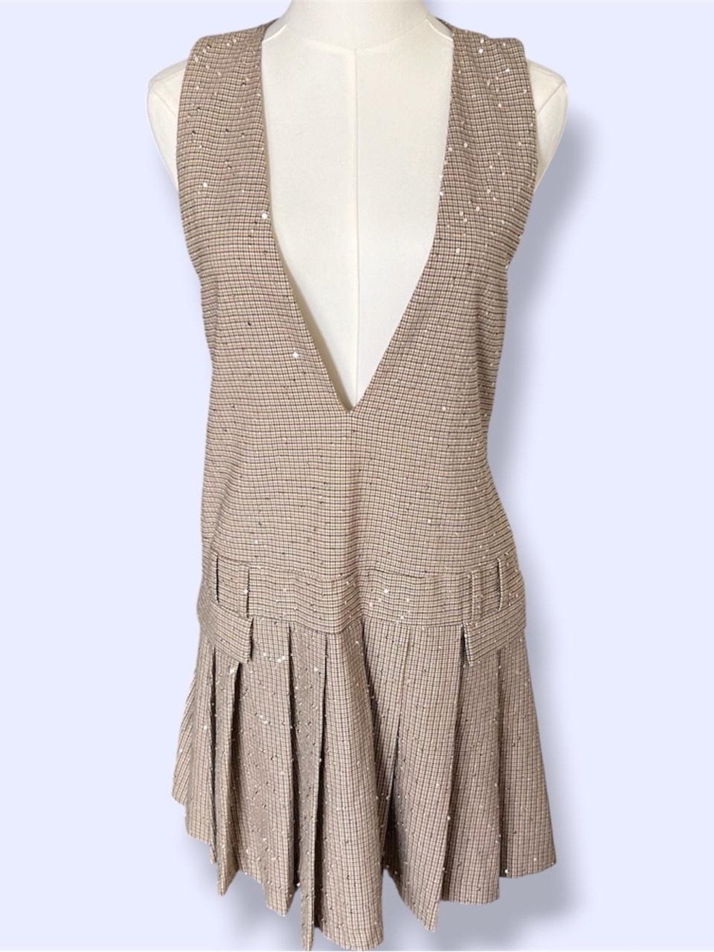 Zara plaid pleated deep V sequin mini dress ✨